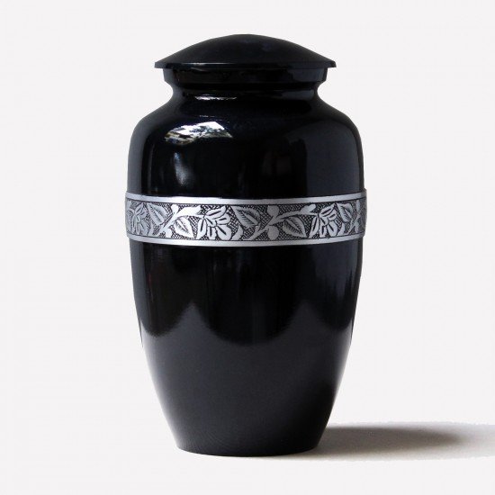 Royal Black Funeral Cremation Urn | Human Ashes Cremation Urn | Affordable Adult Urn | Large 10.5" | with Velvet Bag