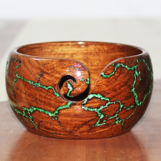 Lichtenberg Figure & Resin Wooden Yarn Bowl for Knitting and Crocheting, Yarn Storage Bowl - Handcrafted with Love 