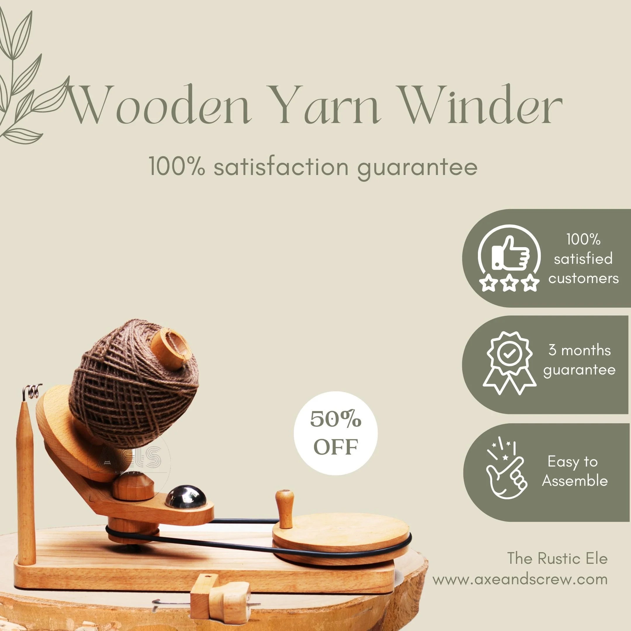 Wooden Yarn Ball Winder, Large Yarn Winder, BeechWood Burned Yarn Winder