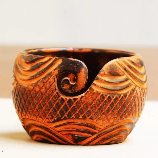 Yarn Bowl Knitting Crochet Holder Wooden Ceramic Handmade Storage Wood Large  Art
